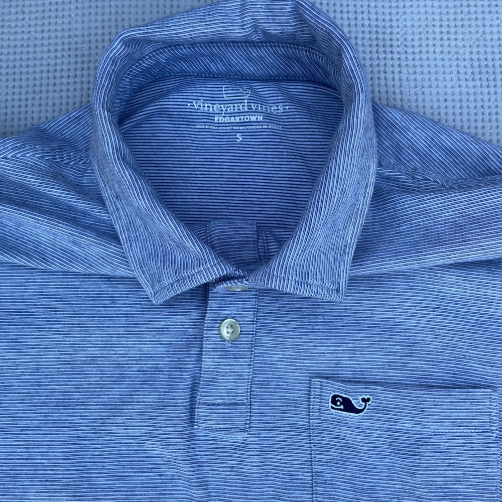 Vineyard Vines Edgartown Polo Shirt Mens Small Gray Striped Cotton Stretch